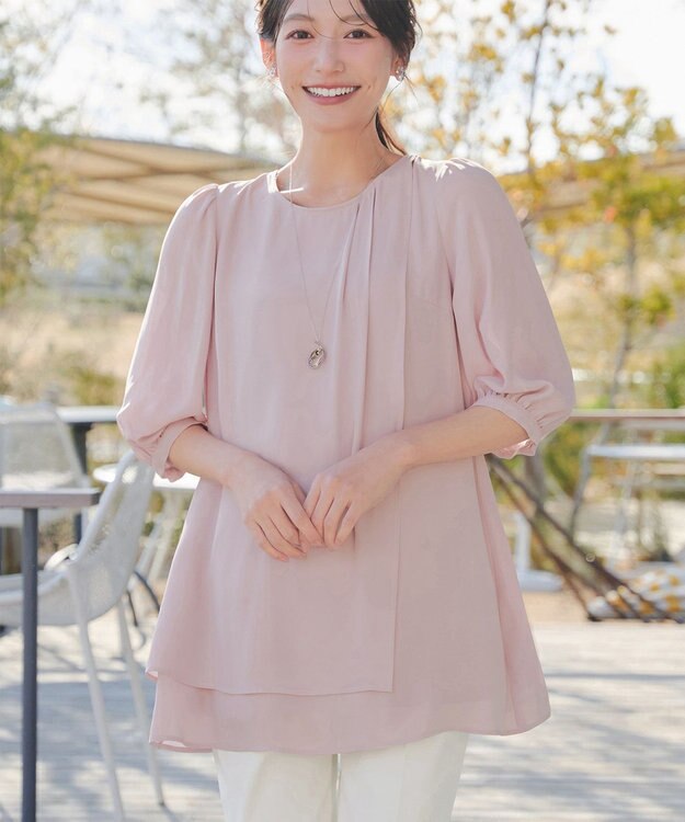 Tiaclasse L ラップ風ジョーゼットチュニック ピンク
