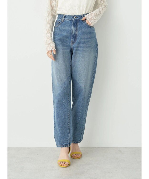 earth music&ecology ウ゛ィンテージ加工テーパードデニム Medium Indigo