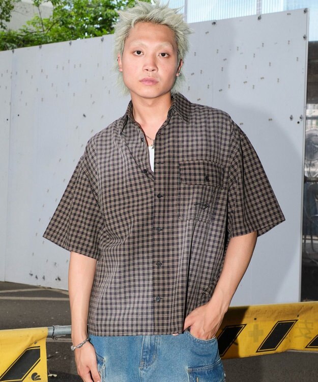 WEGO 【ユニセックス着用ITEM】ブリーチチェックロゴシャツ（SS） ブラックチェック1