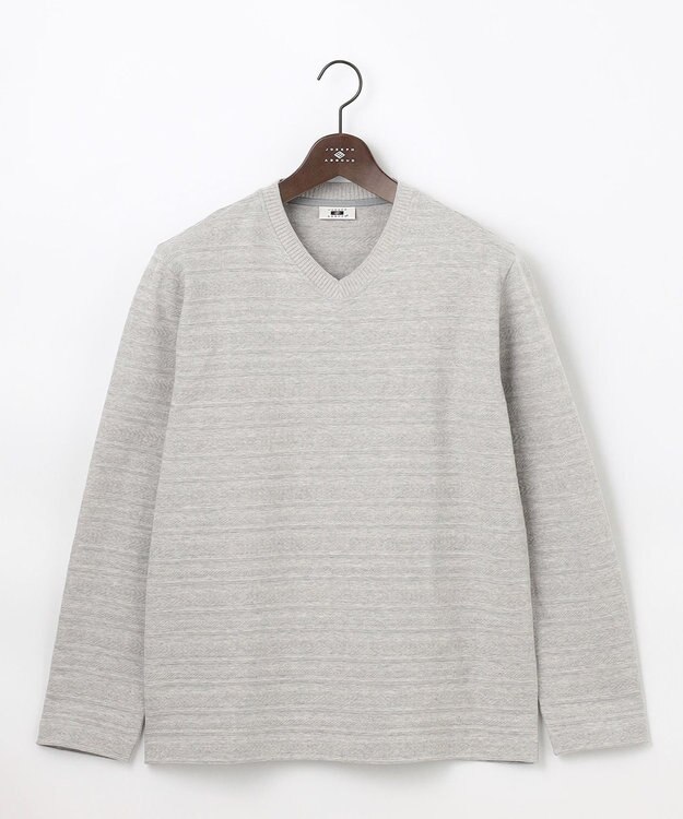 JOSEPH ABBOUD 【オーガニックコットン使用・日本素材・日本縫製】 オーガニックヘリンボ-ンリンクス Vネック Tシャツ ライトグレー系