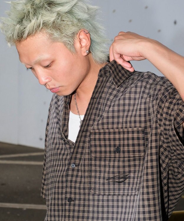 WEGO 【ユニセックス着用ITEM】ブリーチチェックロゴシャツ（SS） ブラックチェック1