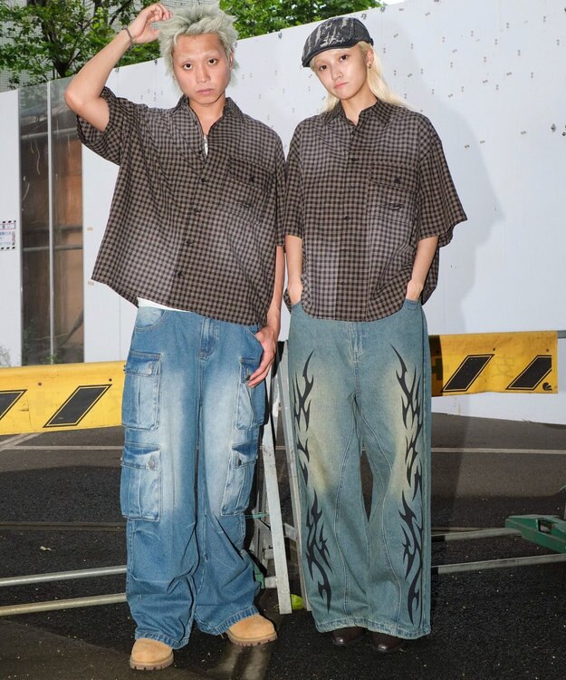 WEGO 【ユニセックス着用ITEM】ブリーチチェックロゴシャツ（SS） ブラックチェック1