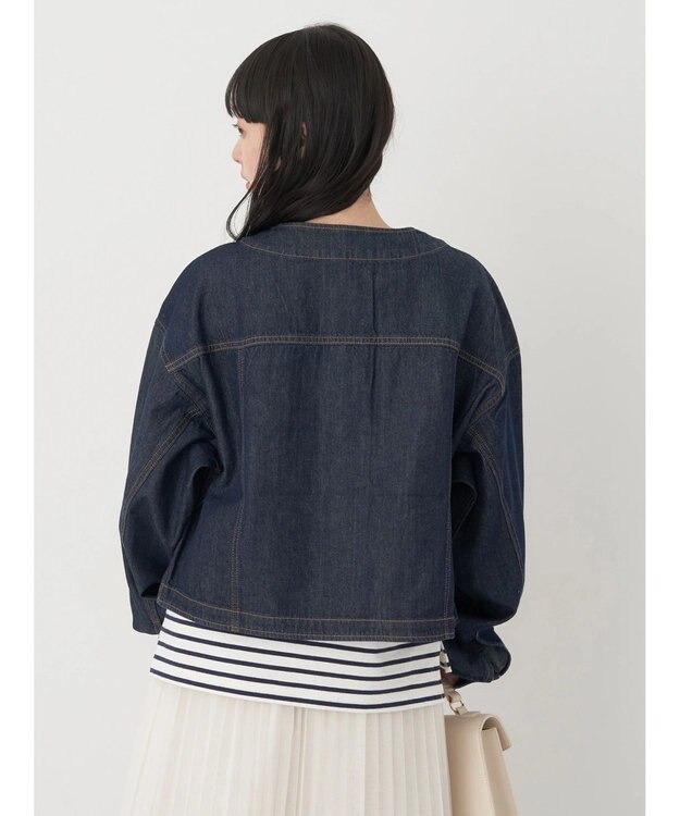 earth music&ecology ノーカラーツイルブルゾン Indigo