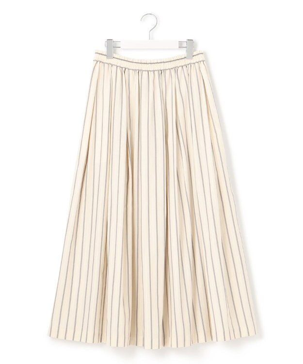 23区 【SLOW/洗える】コットンナイロンストライプ タックフレア スカート アイボリーストライプ