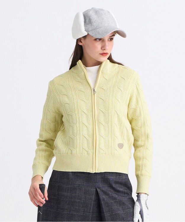 23区GOLF 【WOMEN】ラメケーブルジップアップカーディガン　防風裏地付き 黄緑系
