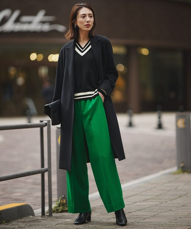 ICB ウォッシャブルライトウール ストレートパンツ グリーン