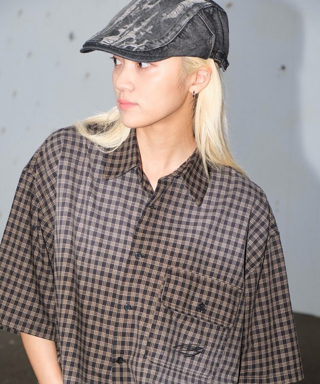 WEGO 【ユニセックス着用ITEM】ブリーチチェックロゴシャツ（SS） ブラックチェック1