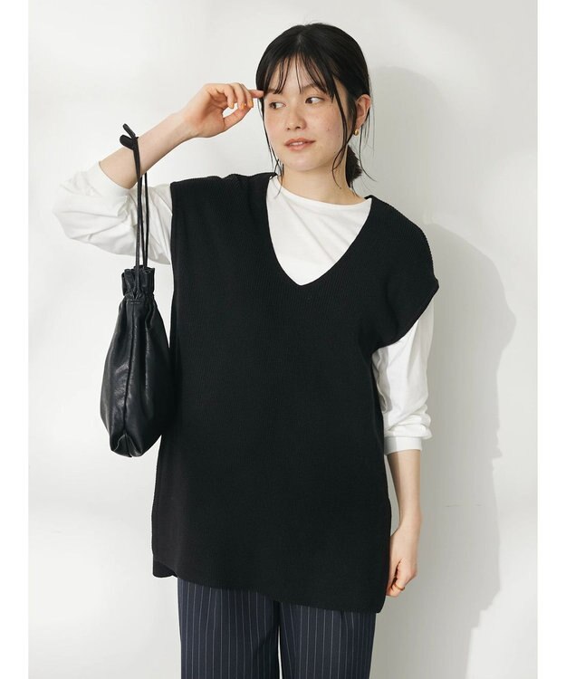 CRAFT STANDARD BOUTIQUE 【２点セット】片畦ニットベスト＋ロンＴＥＥ Black
