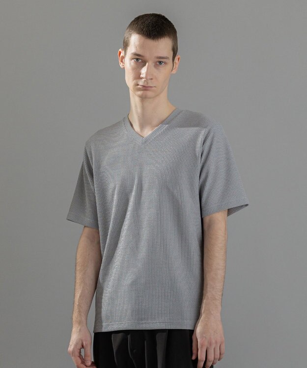 JOSEPH HOMME 新素材【清涼感】メランジクロスジャージー　Vネック半袖カットソー ライトグレー系