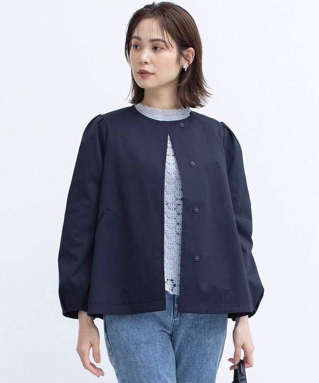 組曲 S コットンライクツイル ノーカラーショート丈コート ネイビー系
