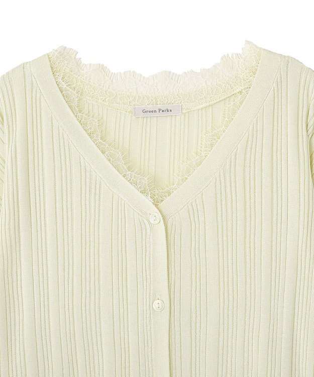 Green Parks レースドッキングニットカーディガン Ecru