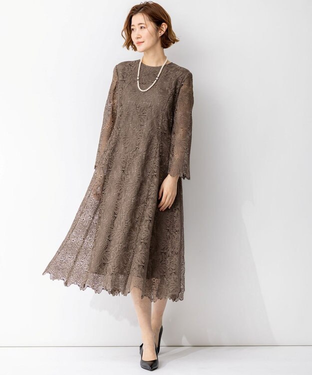 23区 【APPLAUDIR】Brocheリボンブーケレース ドレス ブラウン系