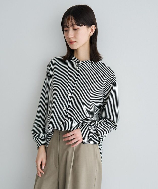 YECCA VECCA 2way裾アレンジパール釦ブラウス Stripe