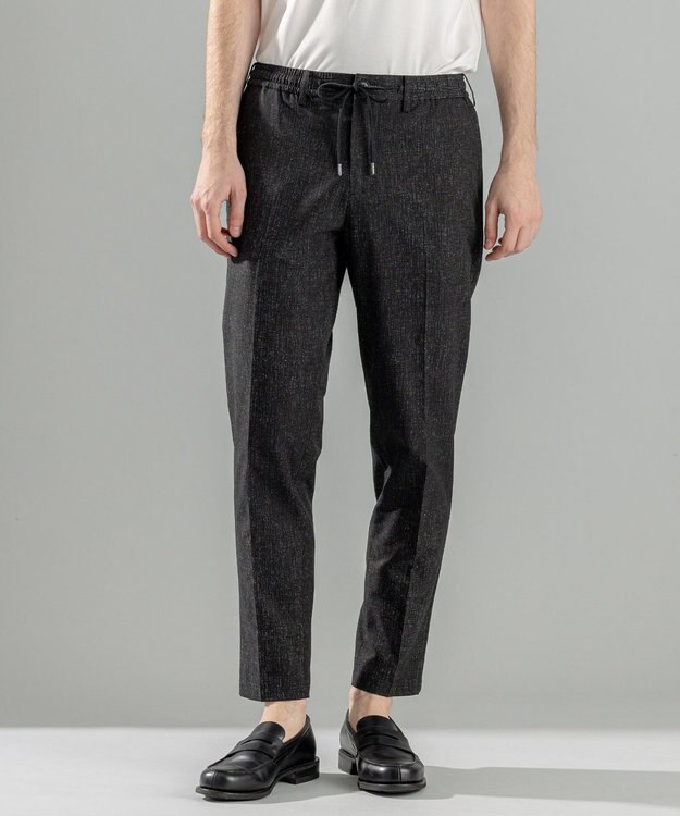 JOSEPH HOMME 新型・新柄【洗える/ストレッチ/シワになりにくい/セットアップ対応可】クールドッツストレッチ ドロスト付テーパードパンツ / PEGG CONVERTIBLE ブラック系