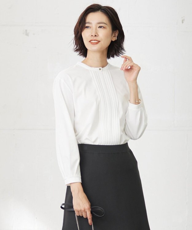 J.PRESS LADIES 【吸水速乾】プレーティングジャージー タックディティール カットソー ホワイト系