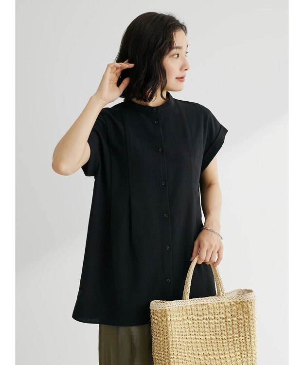 Green Parks フレンチスリーブタックブラウス Black