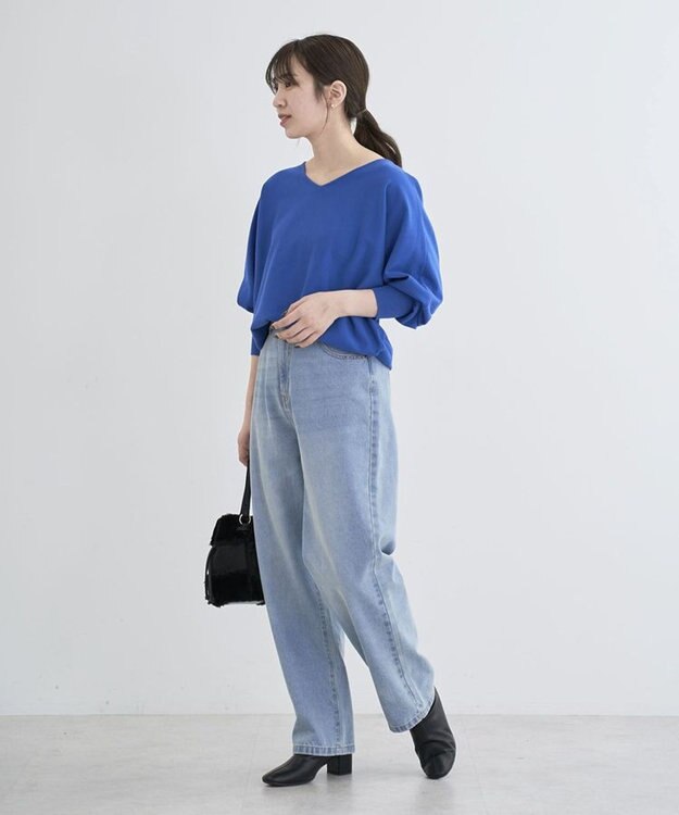 Green Parks 洗える　Ｖネックドルマンニットプルオーバー Blue