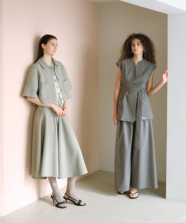 #Newans 【シワになりにくい】〈花乃まりあさんコラボ〉サーキュラースカート スモークグリーン