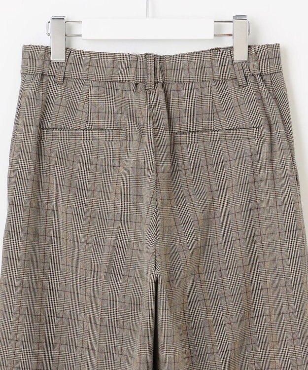 自由区 【撥水加工・洗える】TRギャバ裏起毛チェック柄ワイド パンツ ブラウンチェック