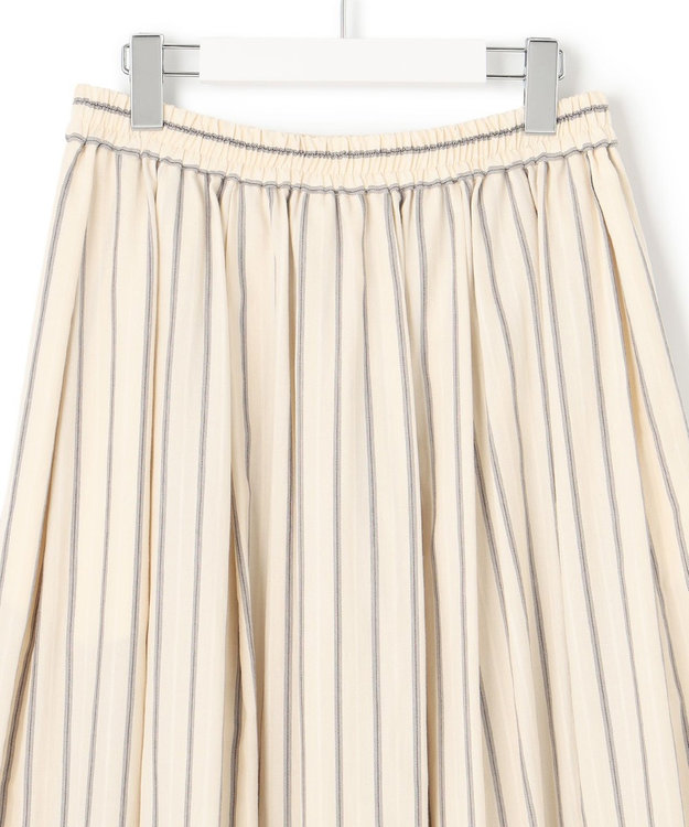 23区 【SLOW/洗える】コットンナイロンストライプ タックフレア スカート アイボリーストライプ