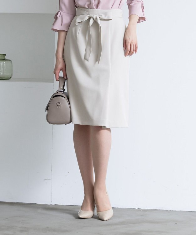 Tiaclasse 【洗える】快適な履き心地のダブルクロスセミタイトスカート グレージュ