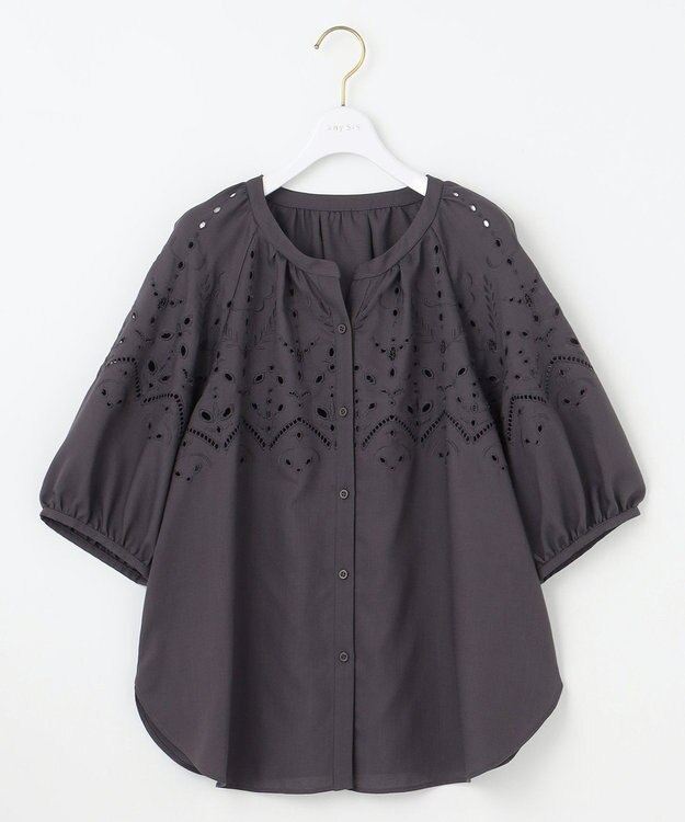 ANY SIS 【洗える】カットワークエンブロイダリー ブラウス スレート