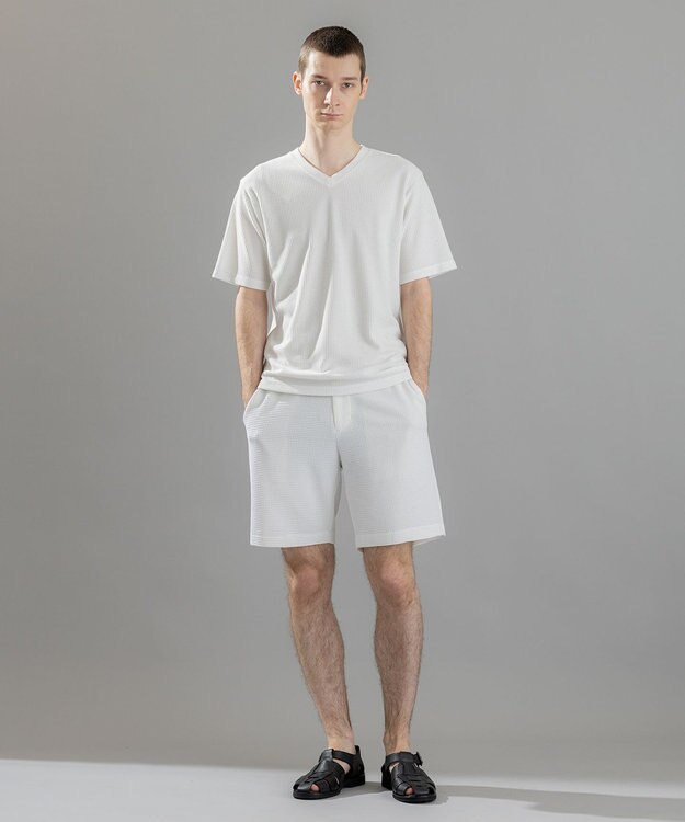 JOSEPH HOMME 新素材【清涼感】メランジクロスジャージー　Vネック半袖カットソー ホワイト系