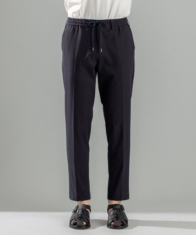 JOSEPH HOMME 新型・新柄【洗える/ストレッチ/シワになりにくい/セットアップ対応可】クールドッツストレッチ ドロスト付テーパードパンツ / PEGG CONVERTIBLE ネイビー系