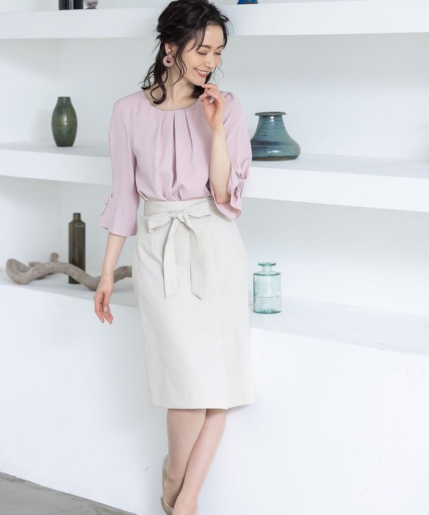 Tiaclasse 【洗える】快適な履き心地のダブルクロスセミタイトスカート グレージュ