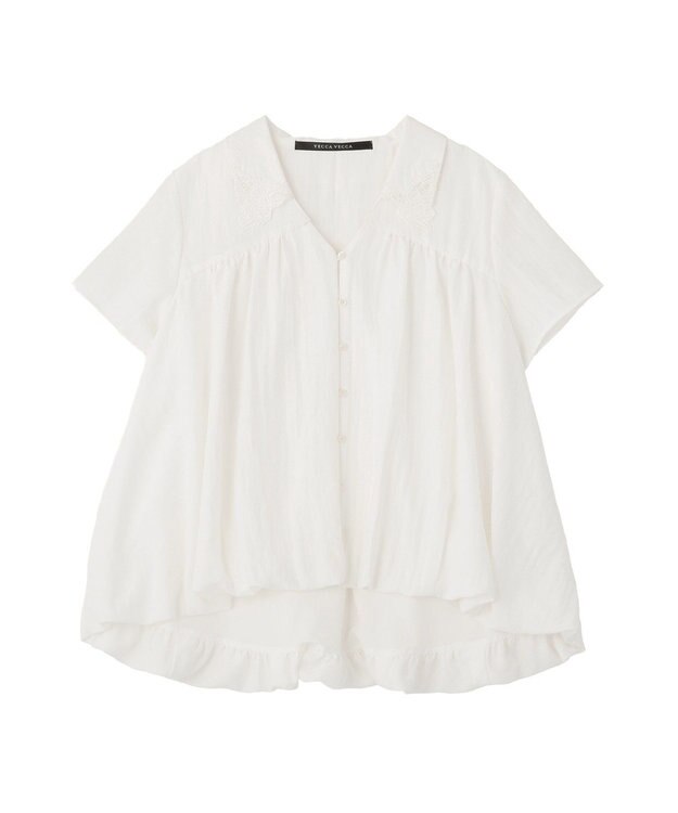 YECCA VECCA 刺繍カラーバルーンヘムブラウス Off White