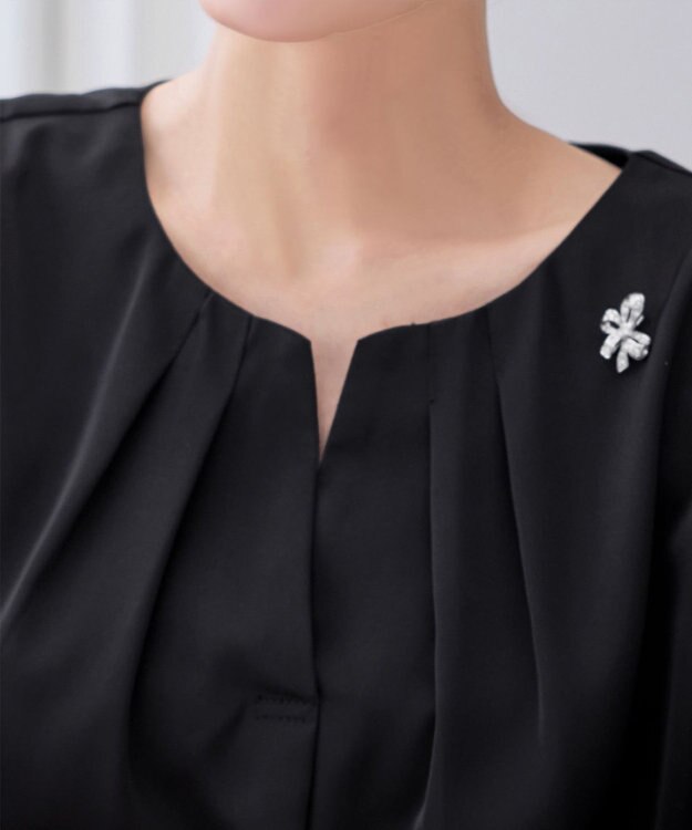 Tiaclasse L 【洗える】プリーツスリーブブラウス ブラック