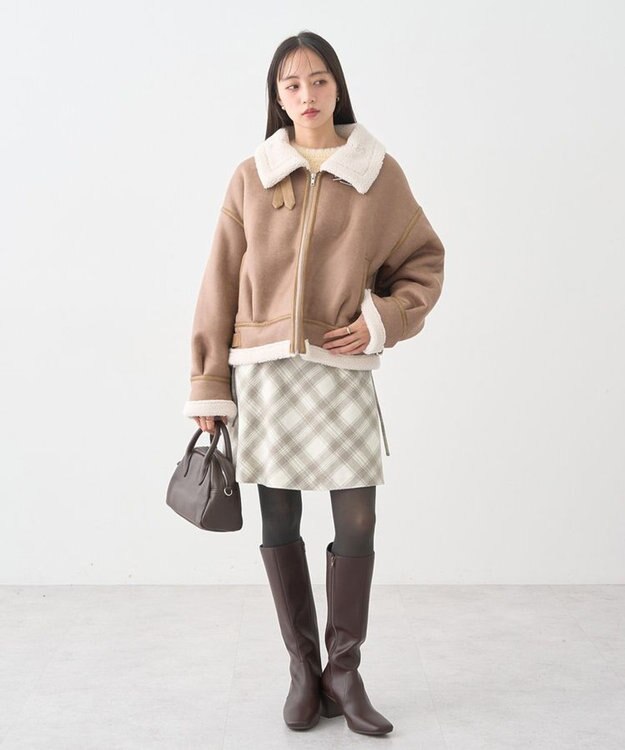 earth music&ecology フェイクムートンジャケット Beige