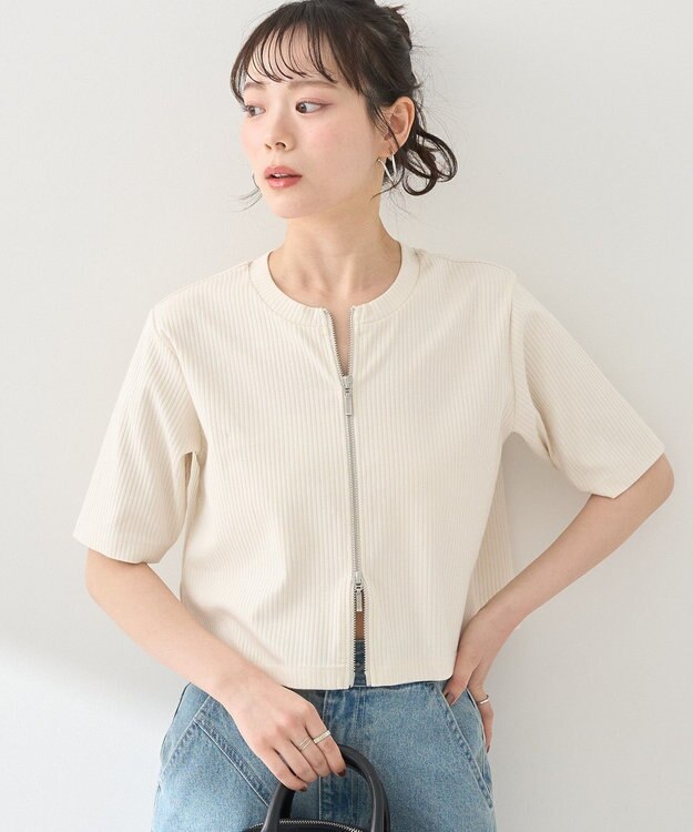 earth music&ecology カットリブＷジップカーディガン Ivory