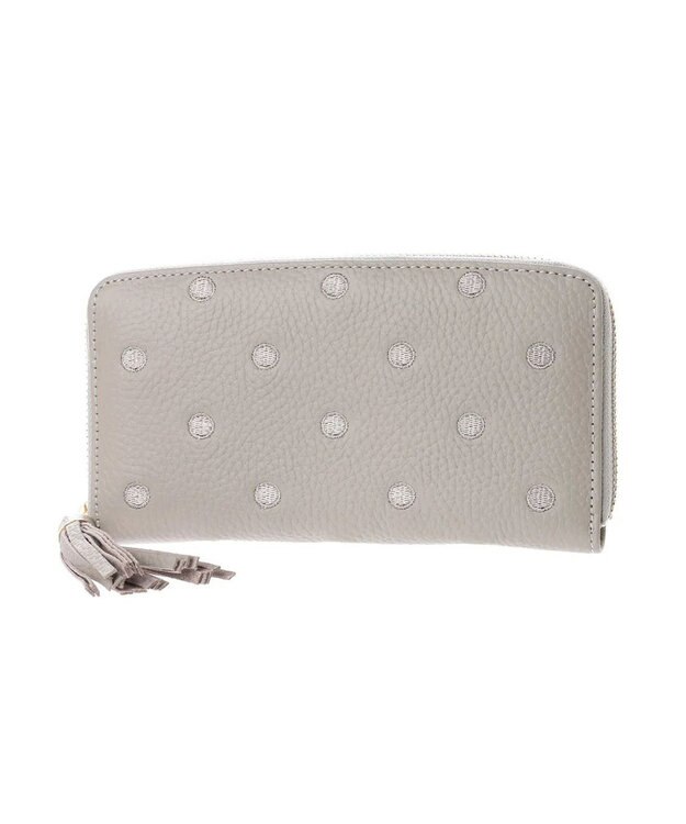 UNBILLION ペルケ perche / 牛革ドット刺繍ラウンド長財布 ライトグレー
