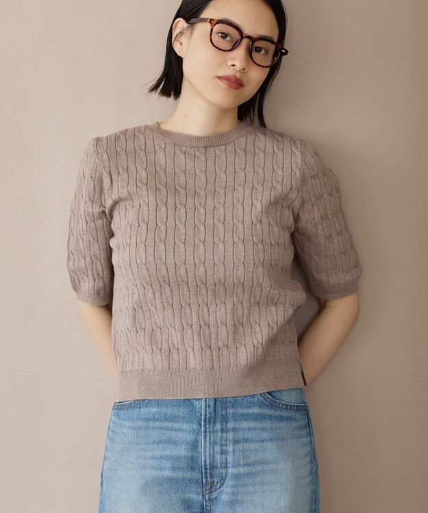 AMERICAN HOLIC ケーブル5分袖ニットプルオーバー Beige