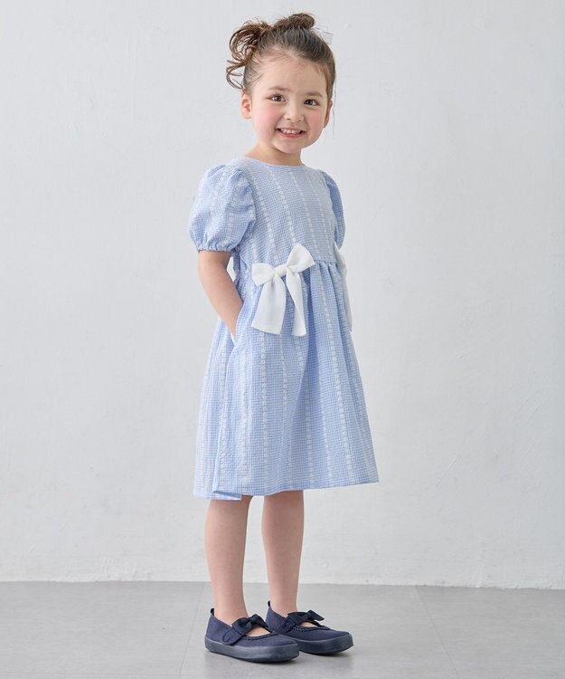 ANY KIDS 【洗濯機可能】サッカー ストライプワンピース サックスブルー