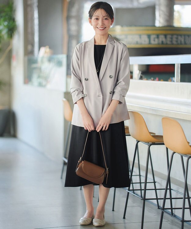 Tiaclasse L ドット柄コンビバックリボンタックワンピース ブラック