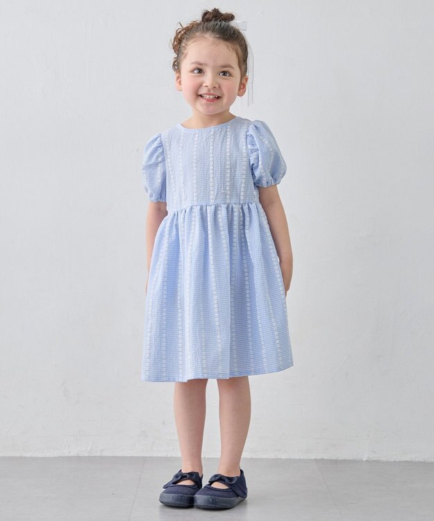 ANY KIDS 【洗濯機可能】サッカー ストライプワンピース サックスブルー