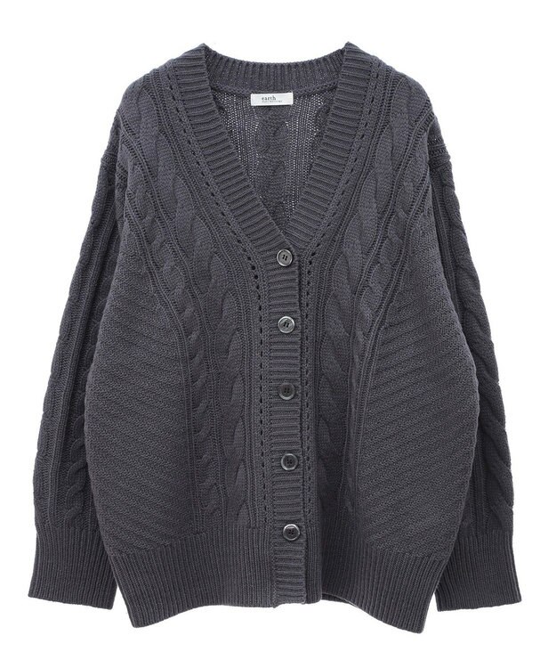 earth music&ecology アンチピリングケーブルカーディガン Charcoal Gray