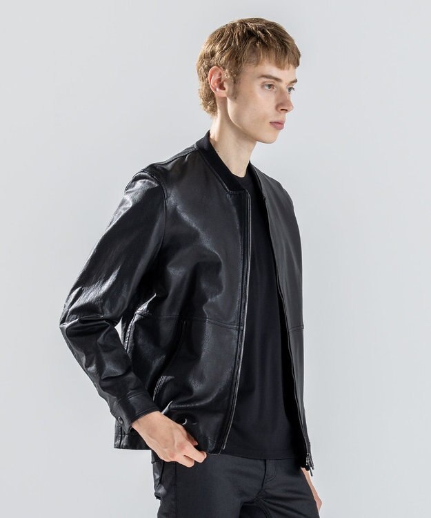 JOSEPH HOMME 新素材【シャツ感覚で羽織れる軽さ】シュリンクエアレザー　ブルゾン ブラック系