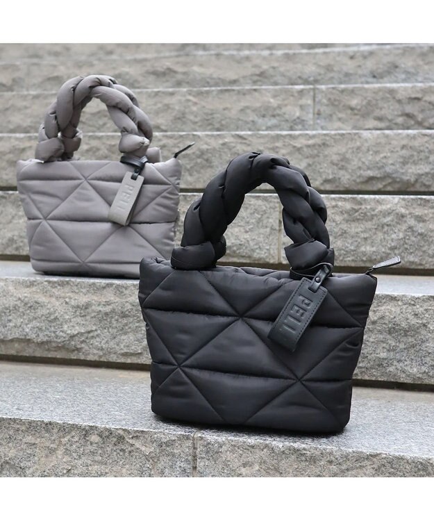 PELLE BORSA キルティング ミドルトートバッグ Puffy パフィ 5822 ブラック