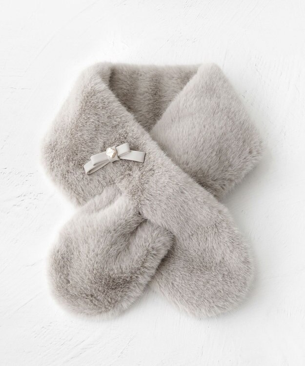 TOCCA 【ブローチ取り外し可】BOW RIBBON FURTIPPET ティペット ライトグレー系