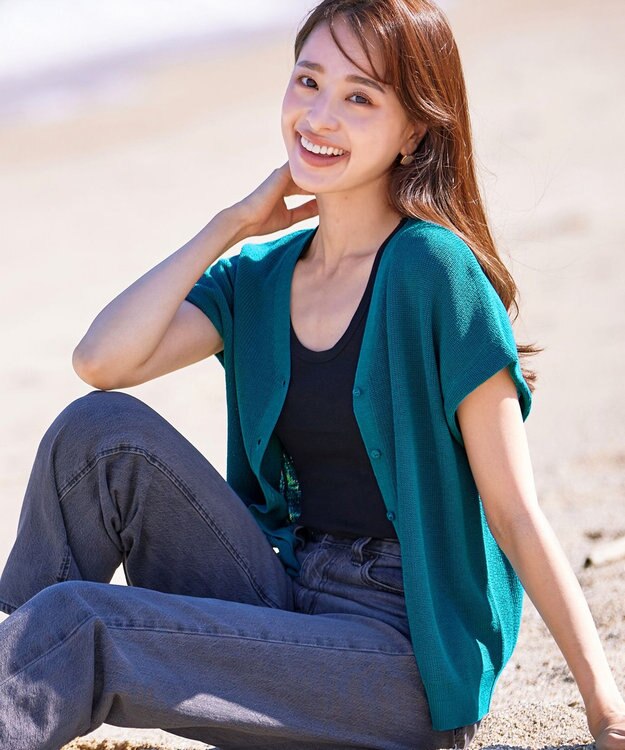 Tiaclasse 【洗える】リネンタッチカーディガン ターコイズブルー