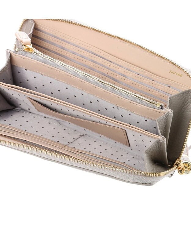 UNBILLION ペルケ perche / 牛革ドット刺繍ラウンド長財布 ライトグレー