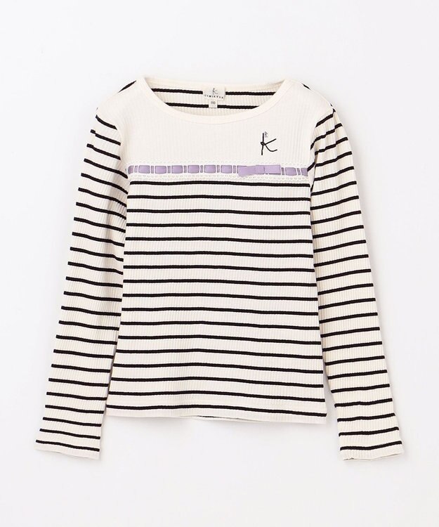 組曲 KIDS 【110-140㎝】レースボーダー トップス ブラック系1