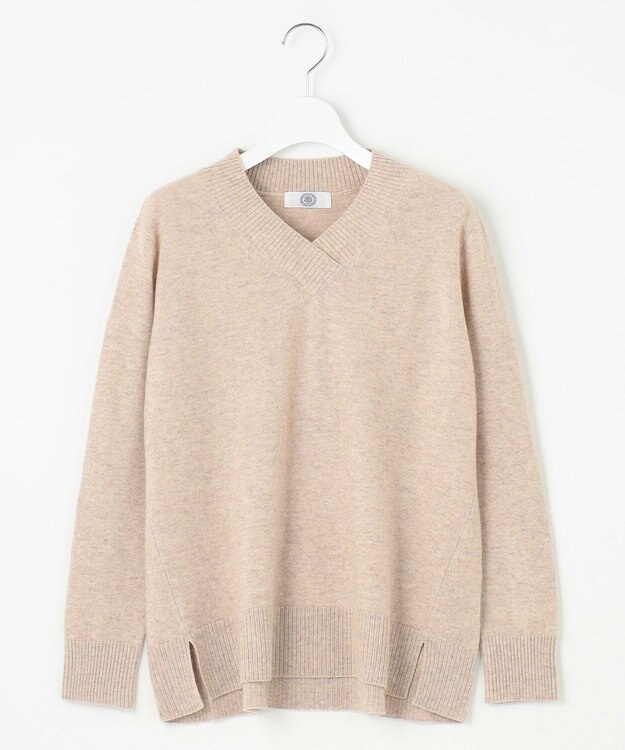 J.PRESS LADIES L 【洗える】CASHMERE BLEND Vネック プルオーバーニット トップベージュ系