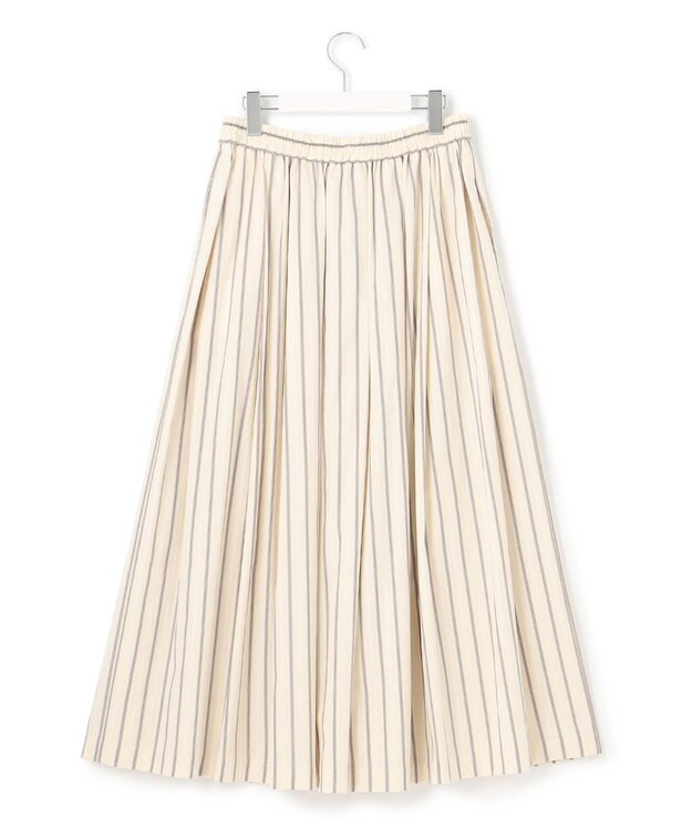 23区 【SLOW/洗える】コットンナイロンストライプ タックフレア スカート アイボリーストライプ