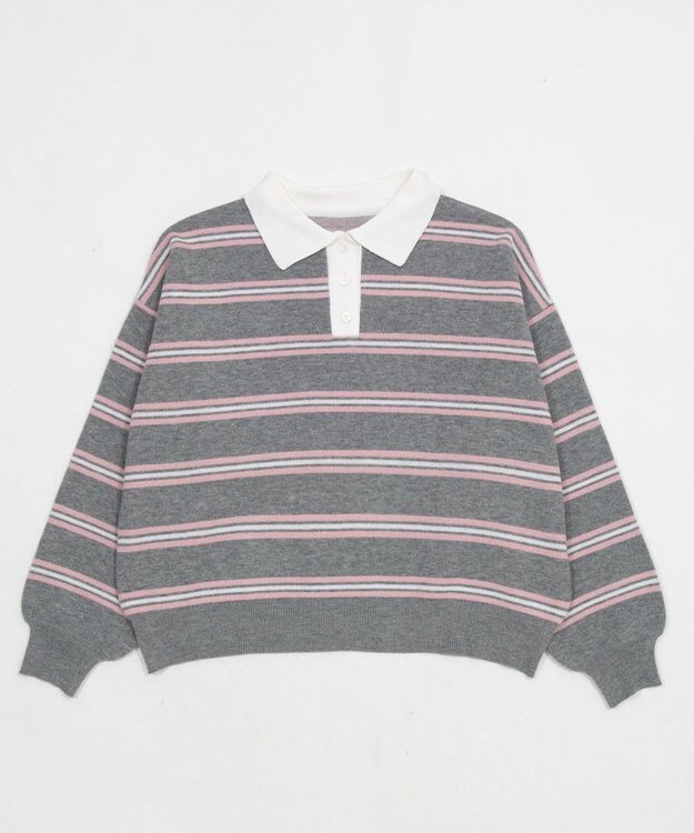 WEGO ポロニットプルオーバー グレーボーダー