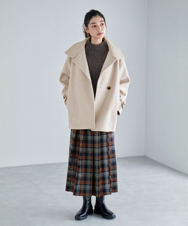 ANY スタンドカラーコクーンシルエットコート ベージュ