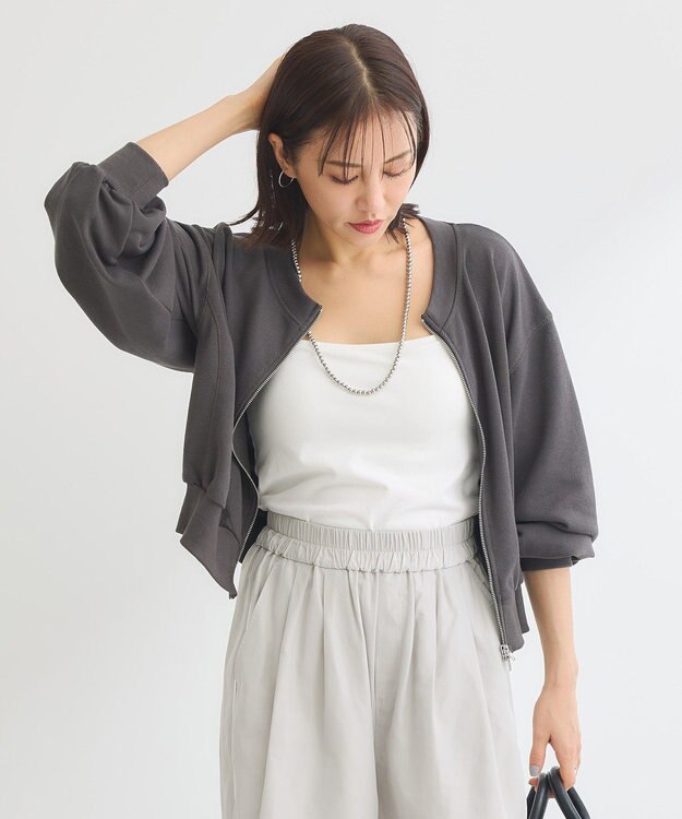 Green Parks ウ゛ィンテージ風ｚｉｐ裏毛カーディガン Charcoal Gray